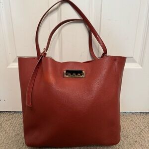 Zac Posen Leather Handbag Tote Purse Orange Brown Designer
